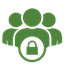 Three people with security icon in front