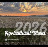 2026 Agricultural Views calendar cover image of a wheat field at sunset