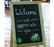 A sign reading welcome we appreciate you.