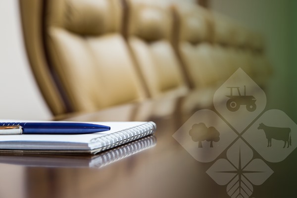 Board room with Farm Funders logo